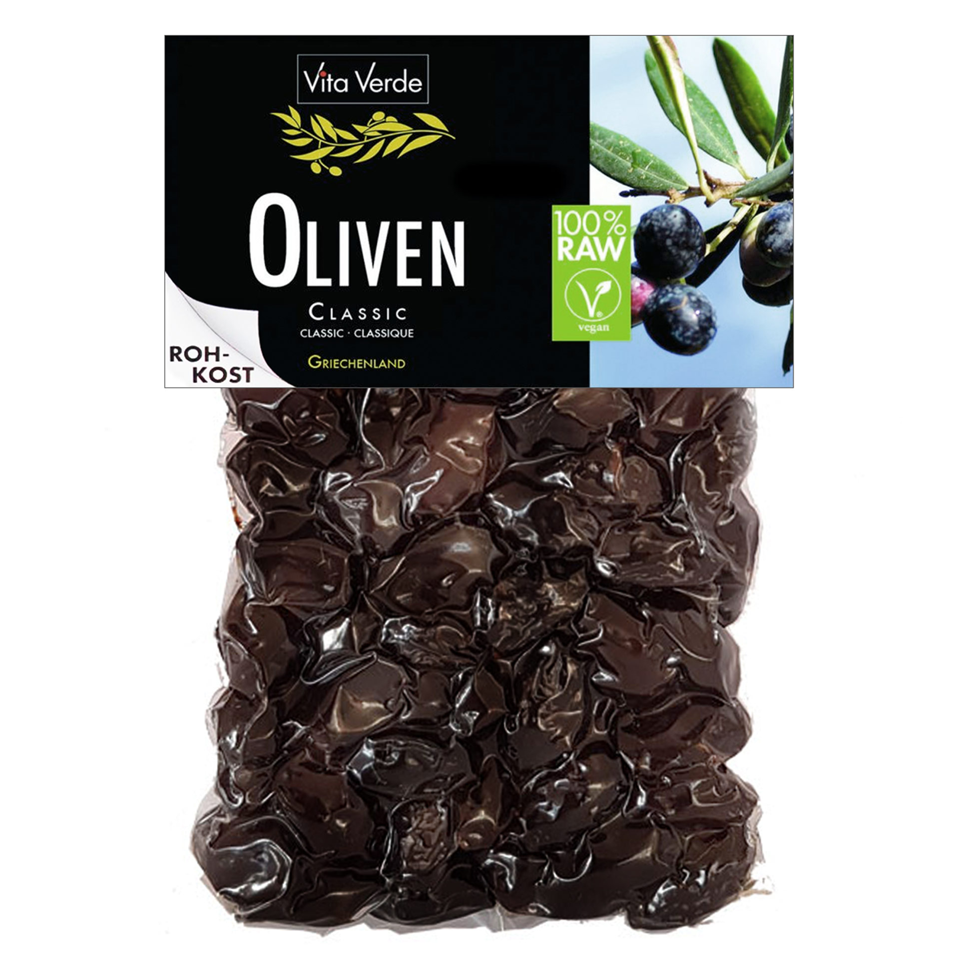 Vita Verde Oliven Thrumba schwarze Oliven mit Stein